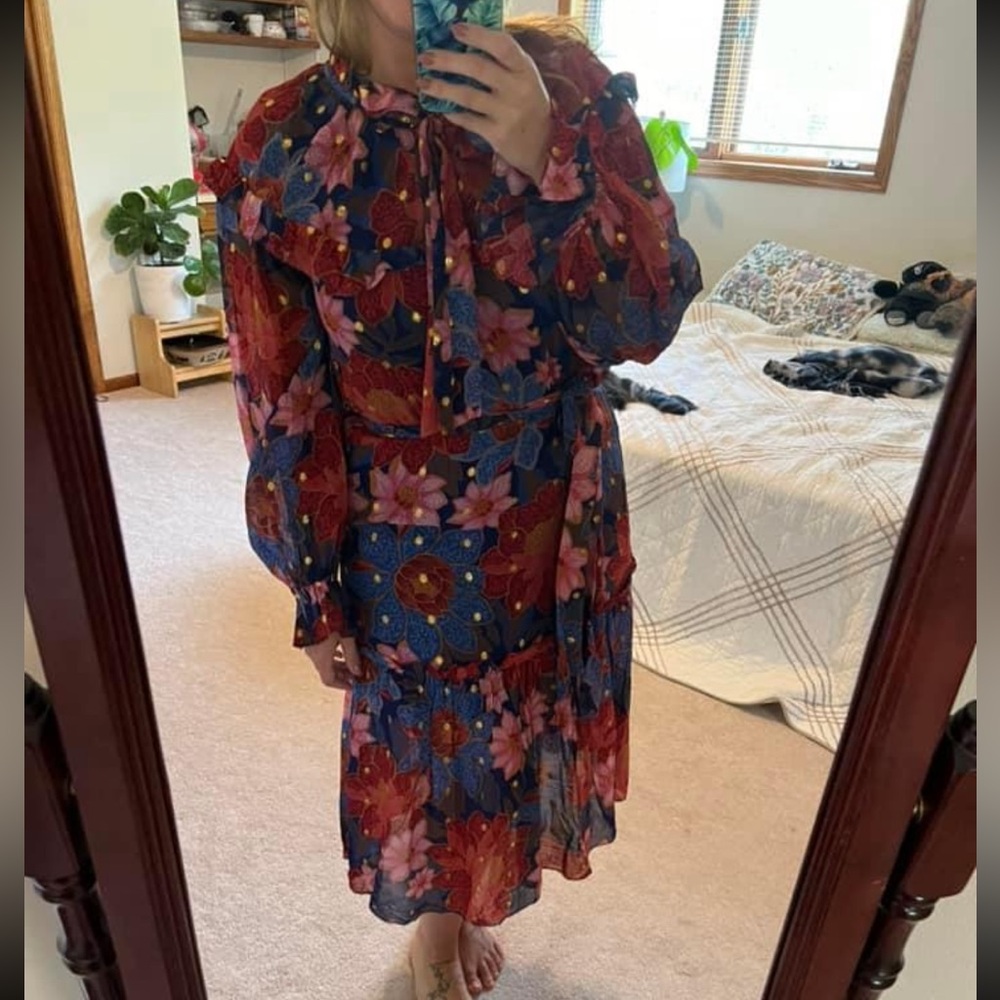 Farm Rio Navy Garden Lenzing Viscos Midi Dress